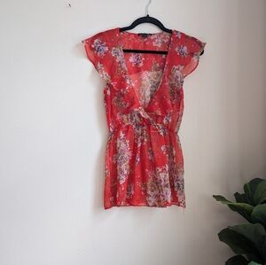 [3 For $20] Sheer Red Flora Blouse